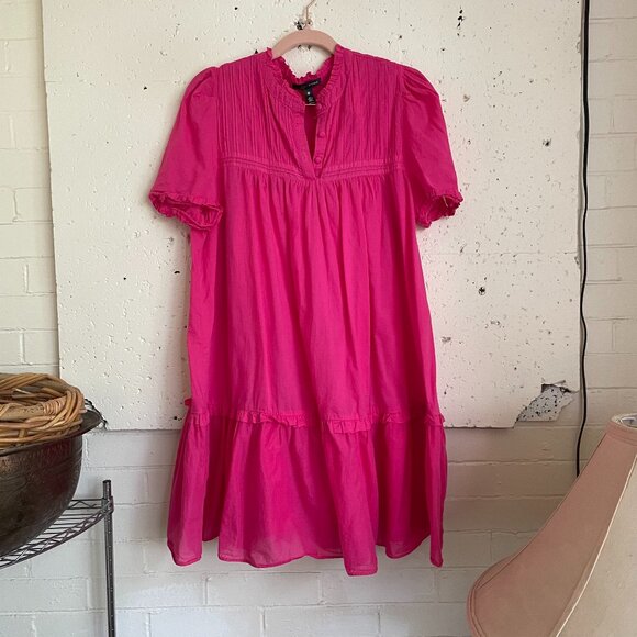 Aqua | Hot Pink Cotton Ruffled Babydoll/Mini Dress with Detachable Skip Lining M - Picture 1 of 4
